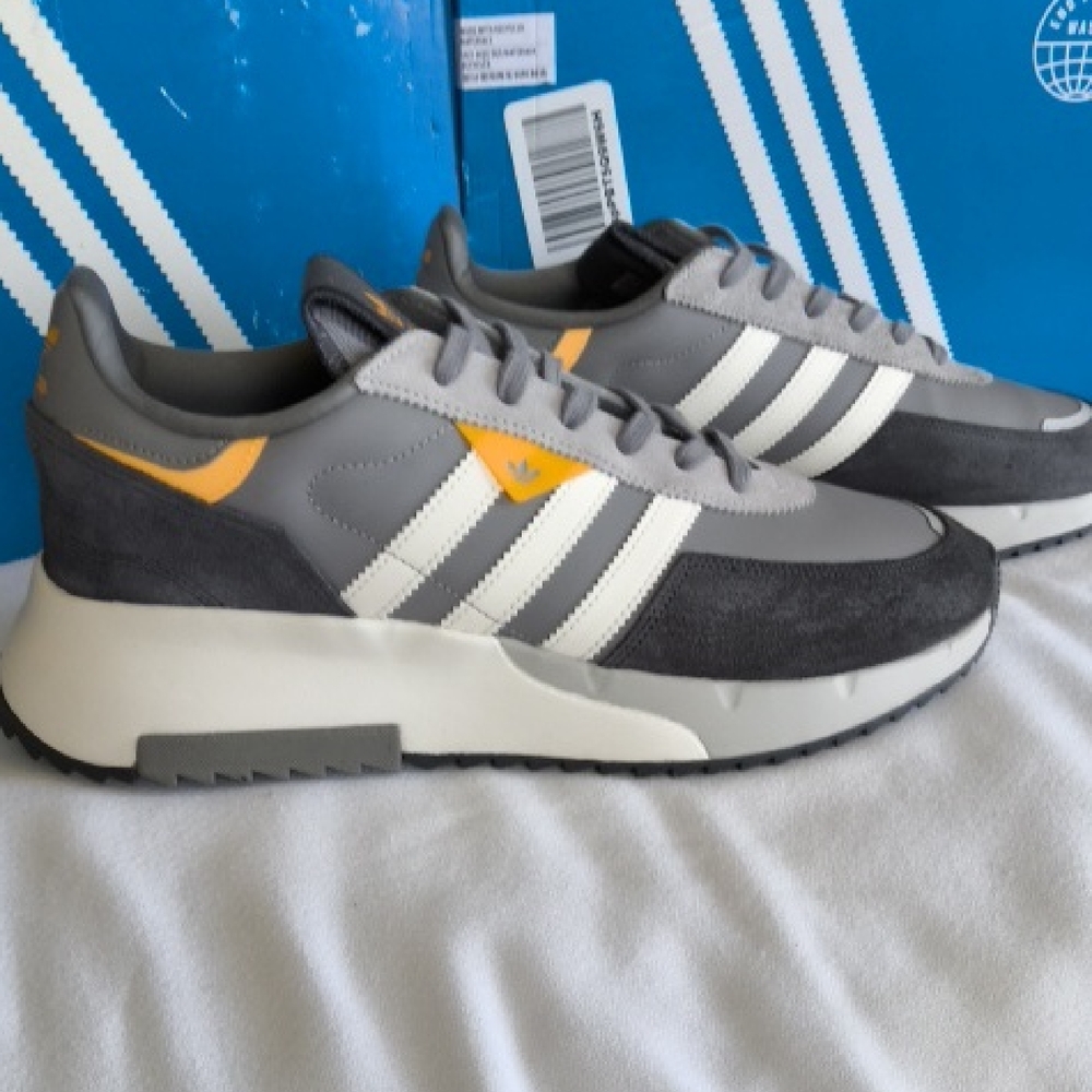 Adidas Gray and White Sneakers with Yellow Accents